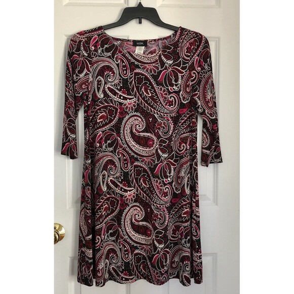 MSK Women's Swing Dress Size Medium Paisley Long Sleeve Crew Neck Pullover - Picture 1 of 9